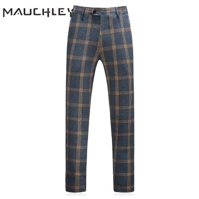Double Breasted Men Suit With Vest Pants 3 Piece Retro Orange Grey Checkered Slim Fit Plus Size 5XL Wedding Suits for Men 2020
