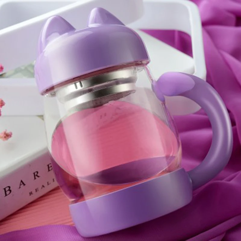 Милый творческий Cat Стекло чашки Чай молоко Кофе чашка боросиликатного двойной