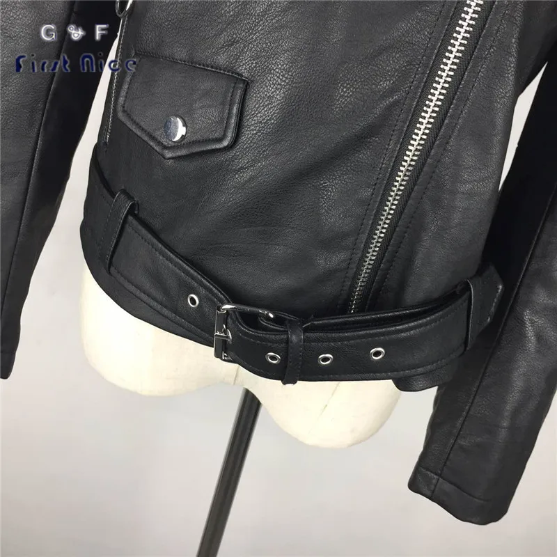 Женщин PU Куртка Бомбардировщика 2017 Весна Новая Мода Молнии Письмо Печатных Пояса