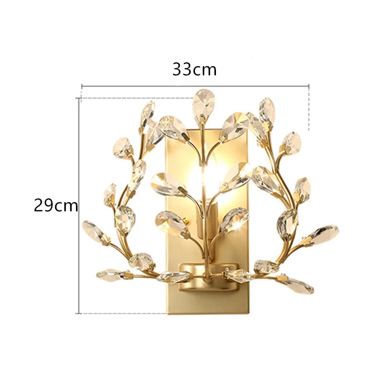 

American Crystal Leaf Wall Lamps Living Room Bedroom Bedside Light Creative Bathroom Mirror Wall Light Gold Black Aisle Sconce