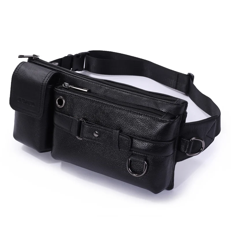 

High Quality Male Natural Skin Hip Fanny Belt Pack Multi-Pockets Casual Cross Body Bags Men Genuine Leather Waist Chest Bags