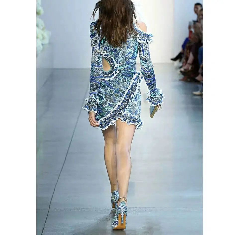 Водолазка полная Империя печати спинки деревянные уха мода мини платье Лидер