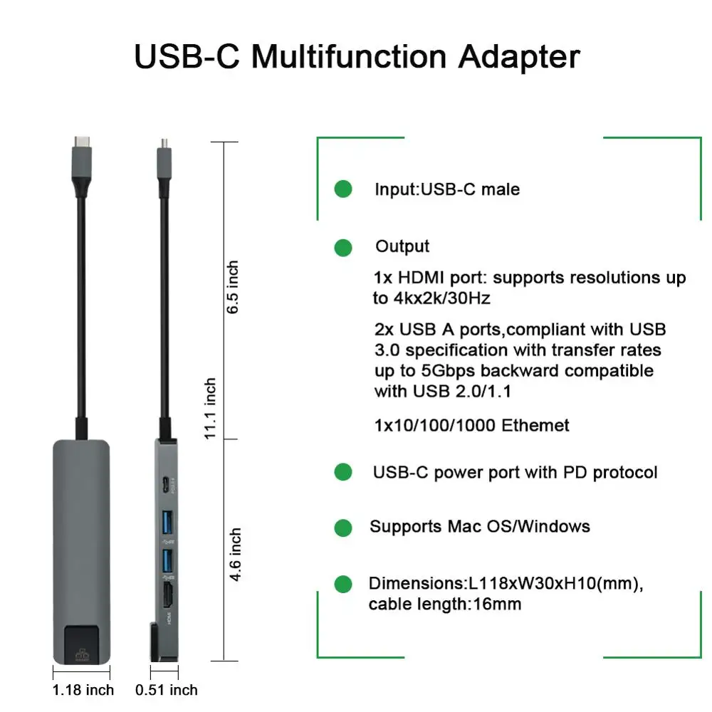 Адаптер USB C к Gigabit Ethernet RJ45 Lan, USB Type C к HDMI 4K с 2 портами USB 3,0, хаб для Macbook Pro iPad Pro от AliExpress RU&CIS NEW