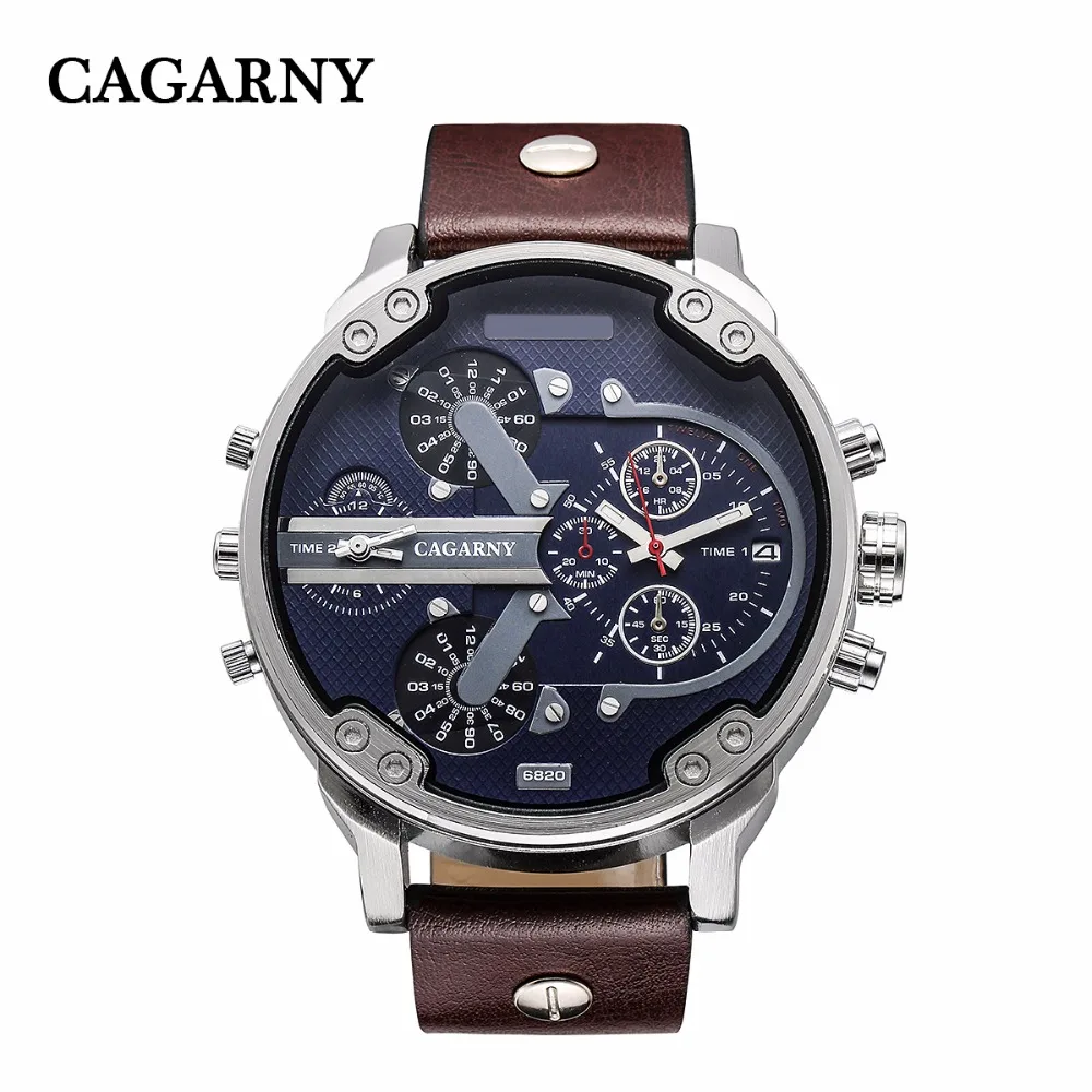 Элитный бренд CAGARNY Для мужчин часы montre кожаный ремешок кварцевые reloj hombre военные