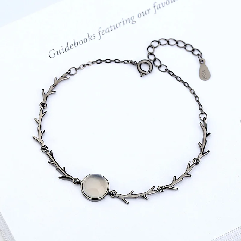 Женский браслет с опалом черный подвеской в виде Розы|bracelets for|charm braceletcharm bracelets for