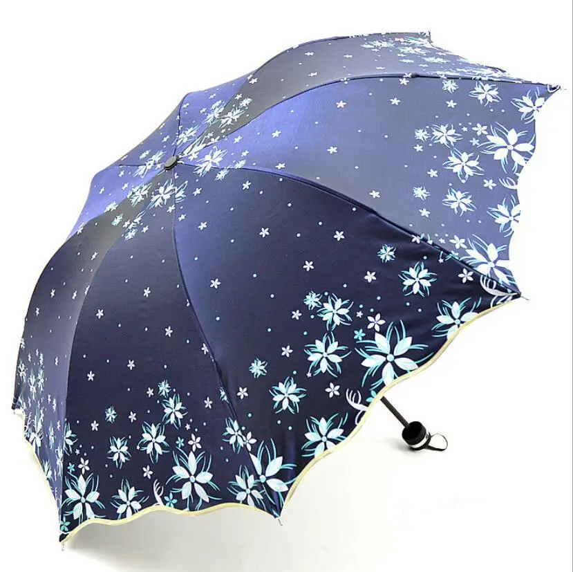 Navy blue Красивый блестящий светоотражающий женский зонтик с цветком принцесса девочка зонтики с цветами УФ зонтик складной зонтик подарок US098 - Цвет: Navy blue