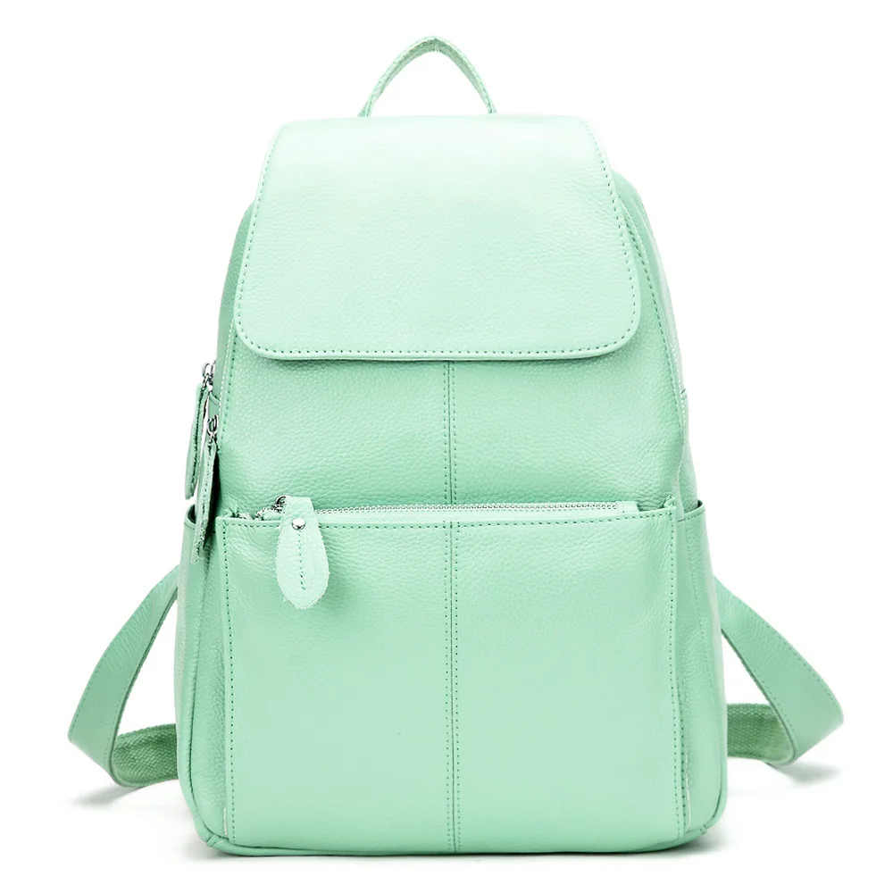 Light Green Zency, 14 цветов, натуральная кожа, женский рюкзак, модная Женская дорожная сумка, опрятные стильные школьные сумки для девочек, рюкзак для ноутбука - Цвет: Light Green