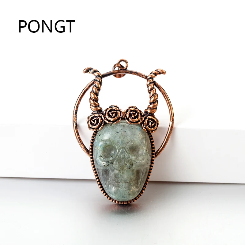 Натуральные камни лабрадорит резной череп подвесной рейки кварца кристалла