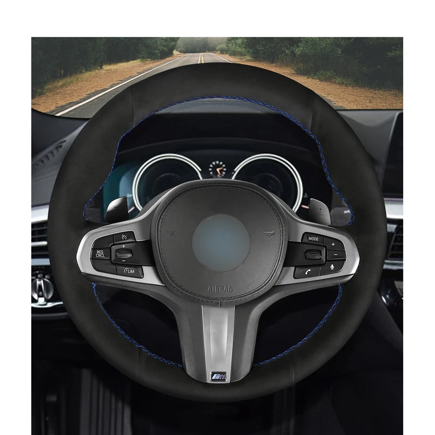 Ручной работы DIY черный замшевый кожаный чехол рулевого колеса автомобиля для BMW