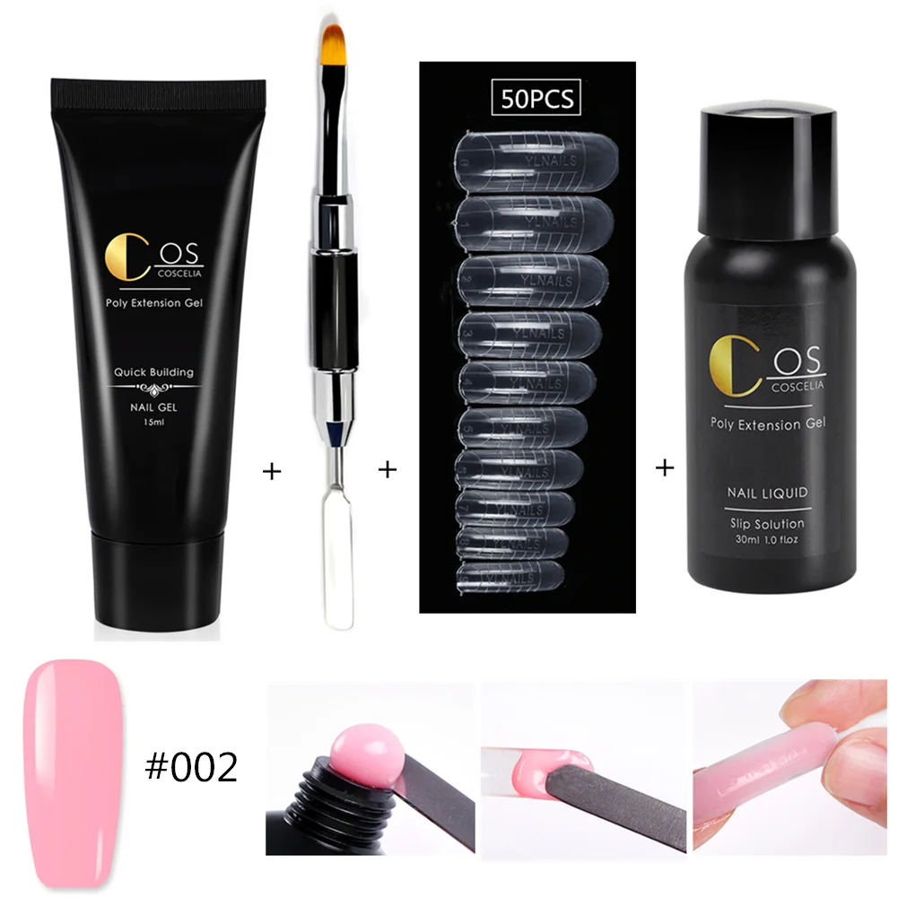 SET 002 COSCELIA гель для набор для наращивания ногтей с инструментами для французского маникюра гель Лак Кисть для нейл-арта гель для наращивания ногтей - Цвет: SET 002