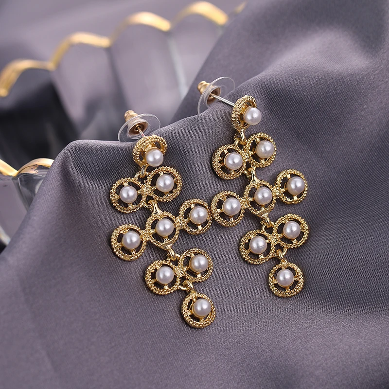 Yhpup модные корейские винтажные геометрические висячие серьги с имитацией