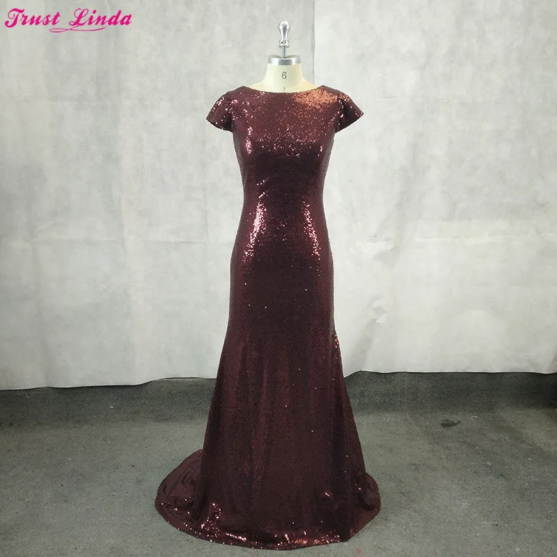 

New Style Burgundy Sexy Mermaid Bridesmaid Dresses Sparkly Backless Sequined Long African Bridal Prom Dresses Party Gowns