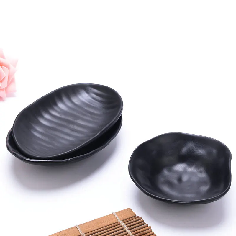 Black Melamine Butter Dish Tableware KTV Snack Japanese Sushi Condiment Seasoning Soy Sauce Plate Restaurant Serving | Дом и сад