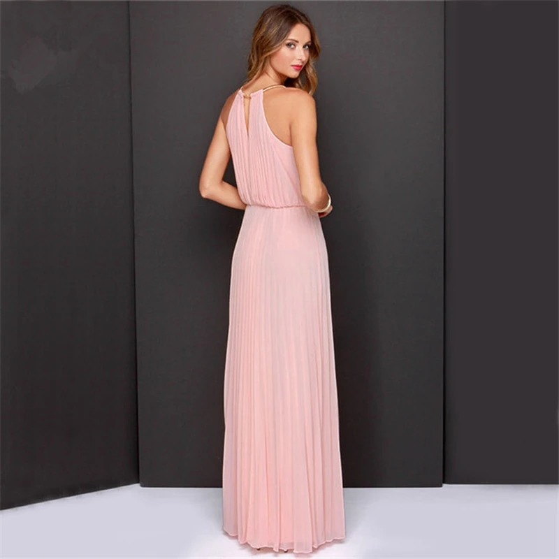 1PC Dress Female Sexy Waist Long Dresses Halter Pleated Sleeveless Spaghetti Strap Chiffon 5 Colors For Women SY2047 | Женская одежда