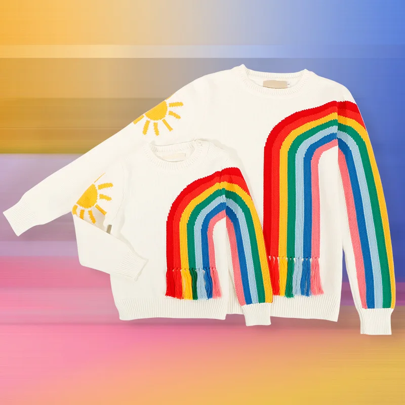 Новинка 2018 года Одинаковая одежда для родителей и детей Хлопковый вязаный свитер