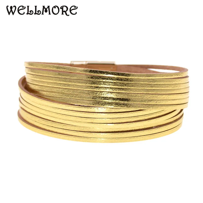 Мужской кожаный браслет WELLMORE 12 цветов золотистого цвета с цепочкой Ювелирное
