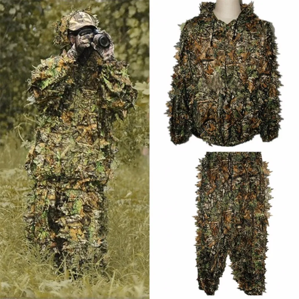 

Hunting Ghillie Suit 3D Camo Bionic Leaf Camouflage Jungle Woodland Birdwatching Poncho Manteau Hunting Clothing Jacket Durable