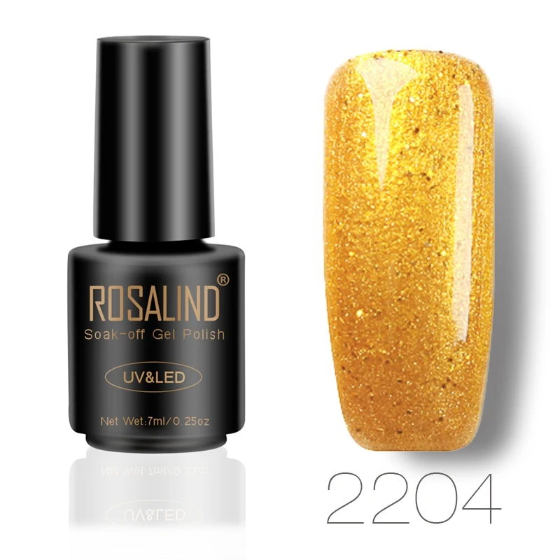 2204 ROSALIND гель 1S 7 мл желтый цвет, бриллиантовый блеск блестящий Гель-лак для ногтей Топ основа праймер Маникюр Лечение ногтей гель лак Замачивание - Цвет: 2204