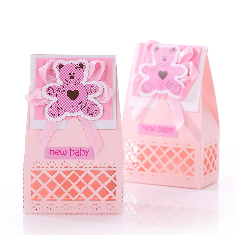 Розовый и голубой Симпатичные Детские сувениры Коробки крещение Bombonieres