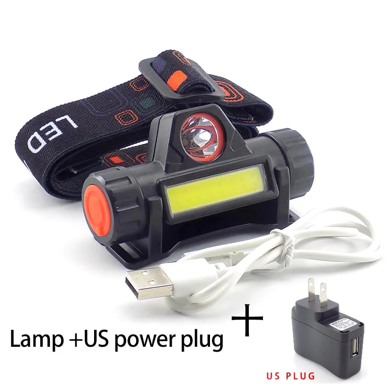 lamp with US plug Мини USB порт перезаряжаемый налобный фонарь вспышка светильник 2 светодиодный COB XPE 6 режимов hoofdlamp головной светильник фонарь фронтальная ходовая лампа Высокая мощность - Испускаемый цвет: lamp with US plug