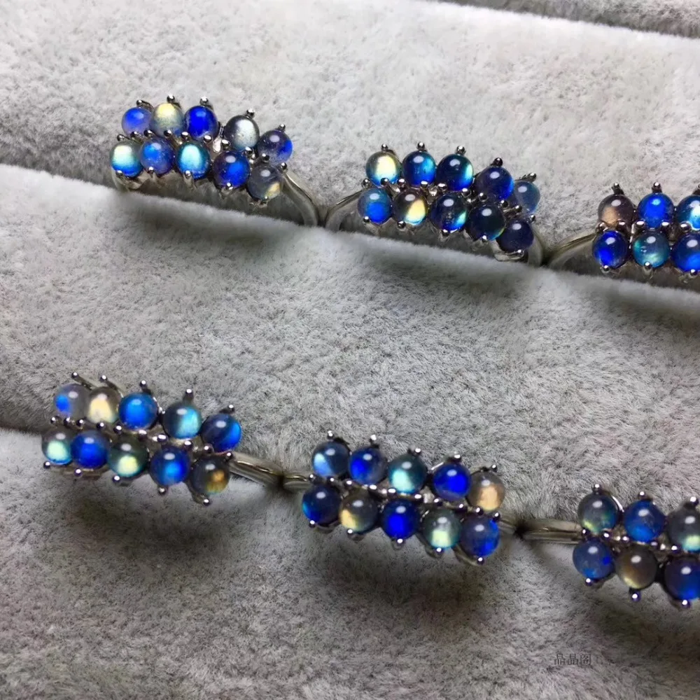 Естественный синий свет женское кольцо с кристаллом Лабрадорита 5 мм серое