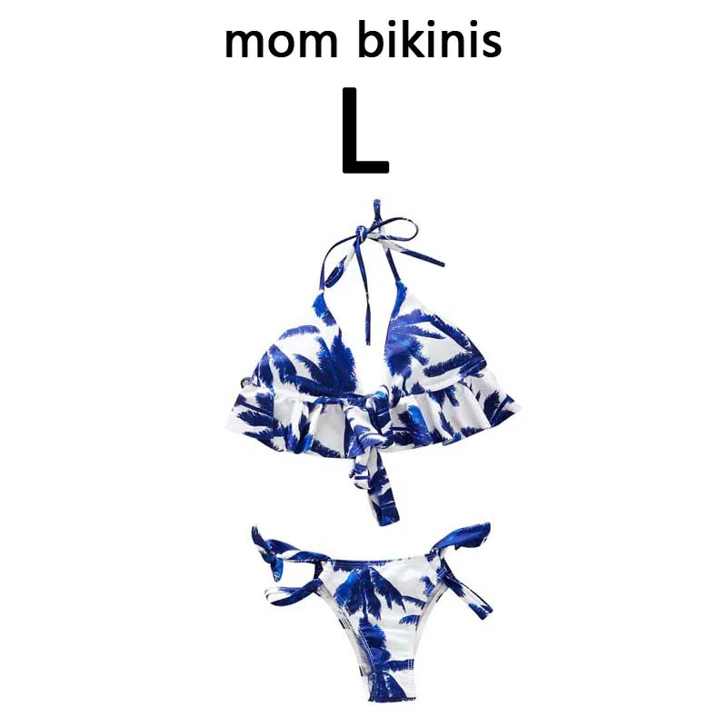 Coconut Tree Print Swimsuit Mommy And Me One Piece Mom And Daughter Bikini Set Family Look Swimwear Men Boy Dad Son Beach Shorts - Цвет: 01 mom size L