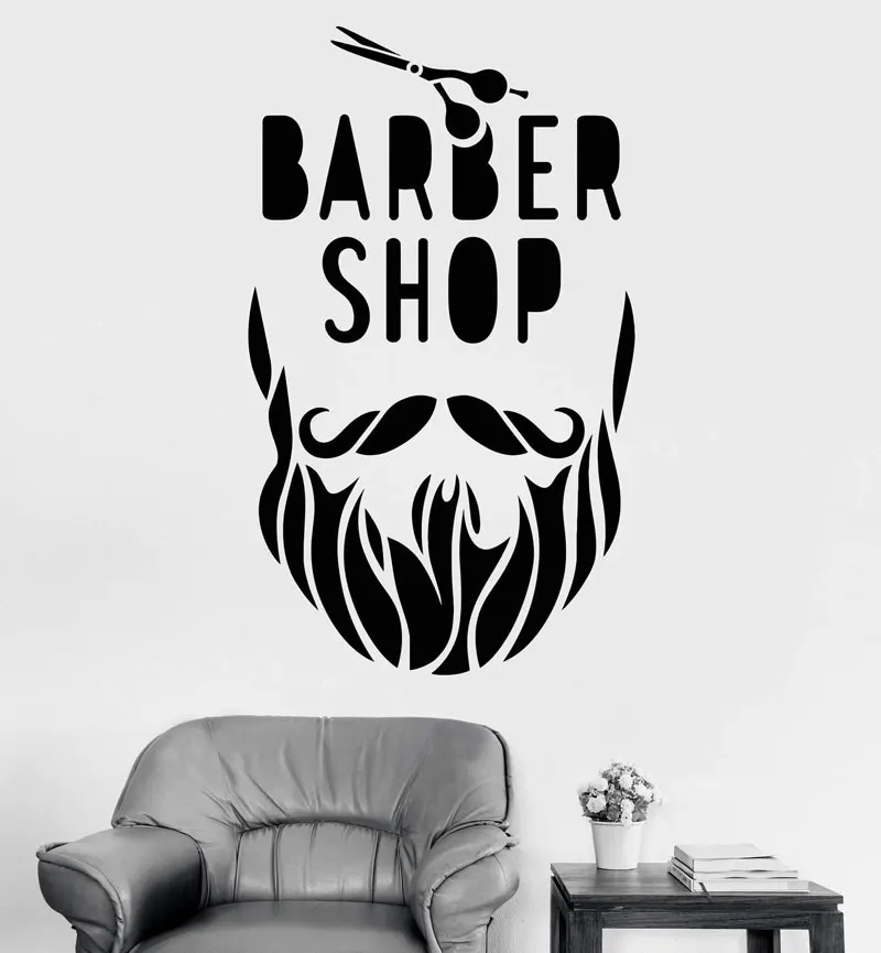 

Vinyl wall applique barber shop wall sticker decorative beard scissors decorative hair salon sticker MF15