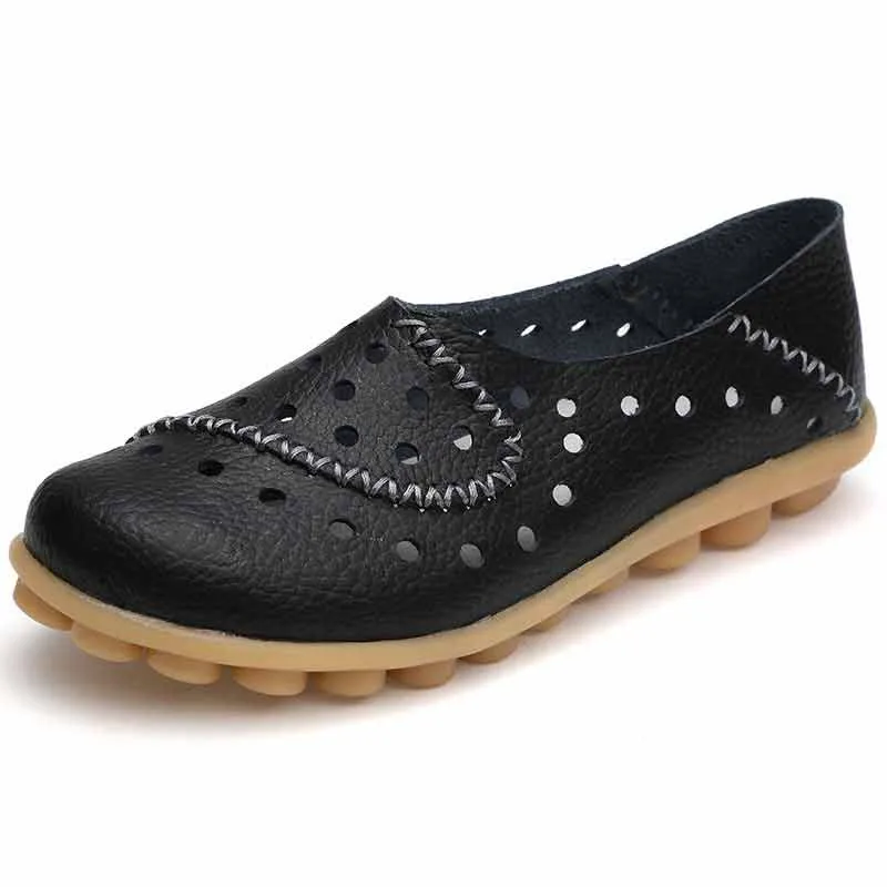 Women Flat Shoes Genuine Leather Loafers Female Casual Ballet Flats Ladies Slip on Ballerina Shallow Hole Mocasines Mujer | Обувь