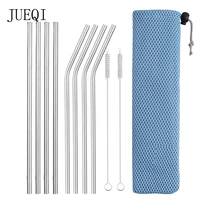 reusable metal drinking straws 304 stainless steel sturdy bent straight drinks straw with cleaning brush bar party accessory new