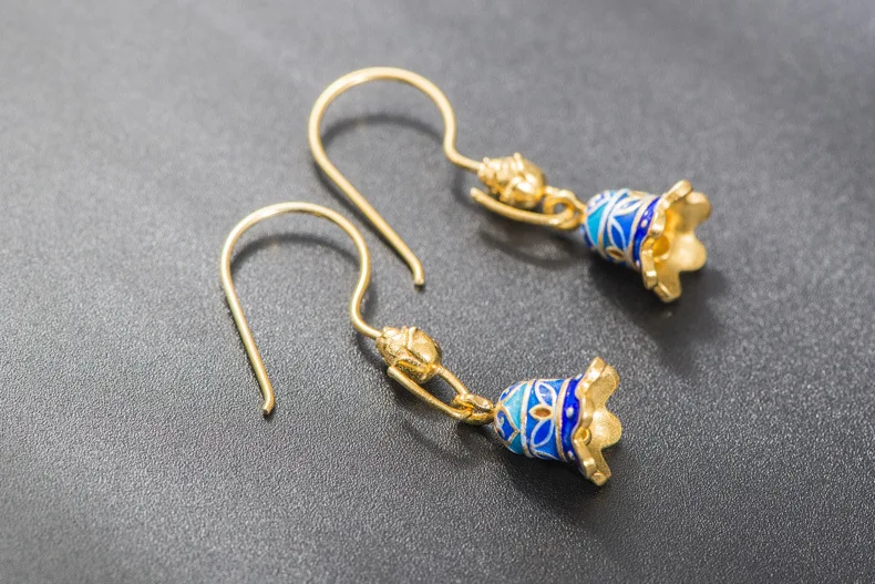 925 silver cloisonne craft jewelry bell earrings diy handmade | Drop Earrings