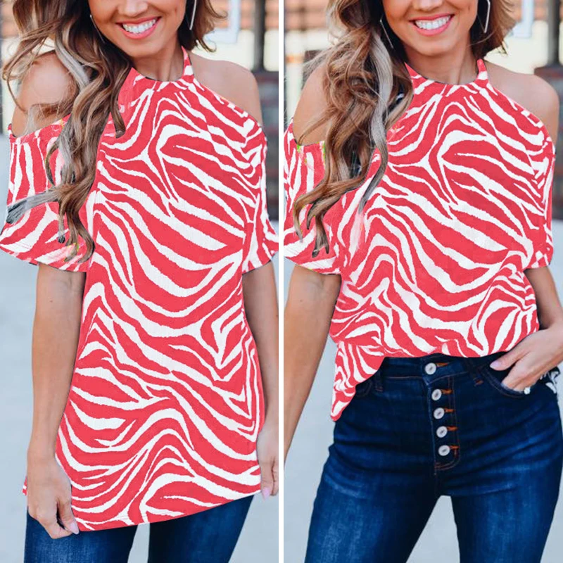 Летняя Блузка модная женская шифоновая рубашка с коротким рукавом Свободные