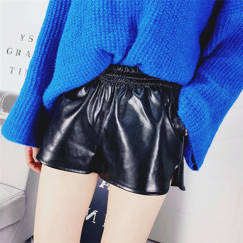 2018 New PU Silve Leather Shorts Women Black High Quality Short Pant Women's Sexy Loose Casual Solid Pants pantalon corto mujer | Женская