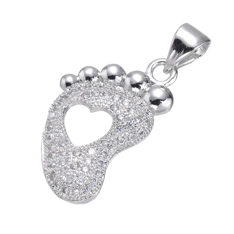 2016 Fashion Zircon Foot Shape Pendant Fit Bracelets Micro Pave CZ Gold Charm for Jewelry Making Rose Necklace | Украшения и