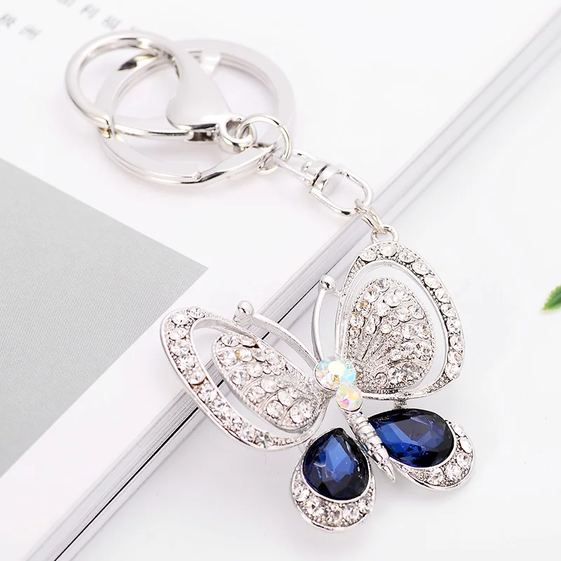 NavyBlue EASYA, красный, синий, большие стразы, Бабочка, брелок, чавейру, милый модный хрустальный кулон в виде насекомого, сумочка, аксессуары, брелок для ключей - Цвет: NavyBlue