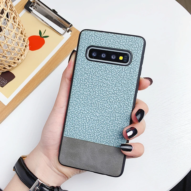 YHBBCASES For Samsung Galaxy S10 Plus S8 S9 Fashion Splice Leather Cases Note 8 9 Couples Solid Color Phone Cover |