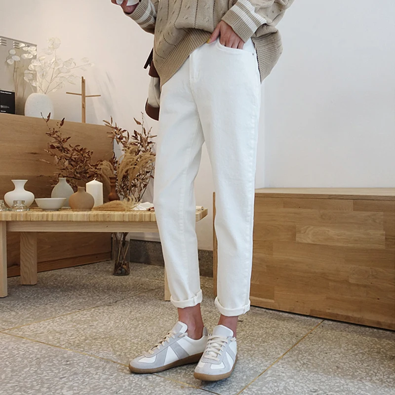 Женские джинсы с высокой талией белые абрикосовые|Узкие джинсы| |