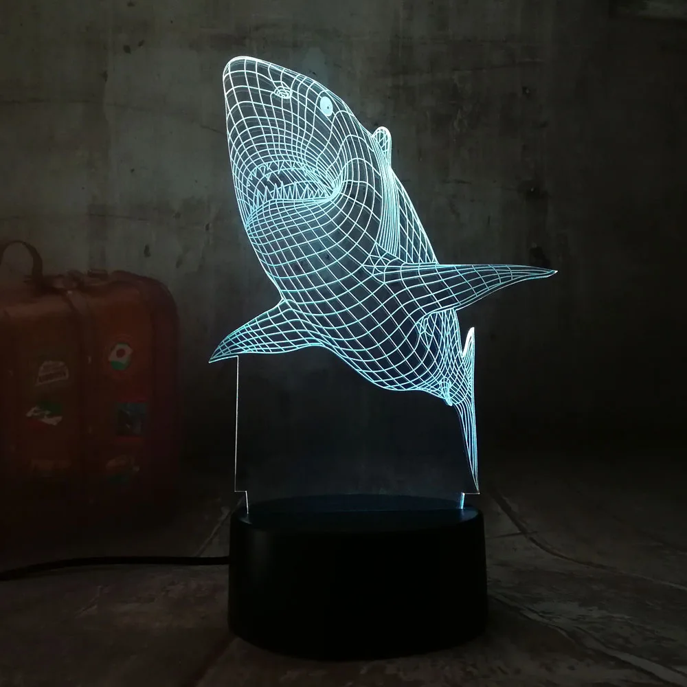 Cool Shark Animal Jaws 3D светодиодный RGB 7 цветов ночной Светильник USB пульт дистанционного