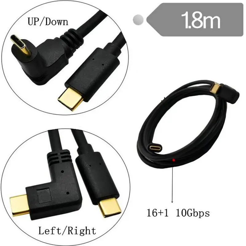 

Высокоскоростной 10 Гбит/с угловой тип C штекер к Type-c usb 3,1 штекер зарядный кабель 3A