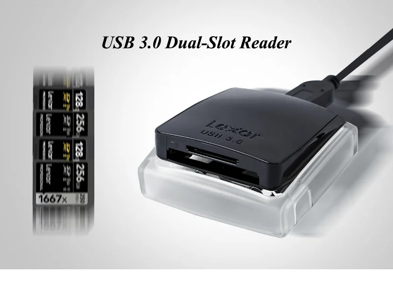 Lexar External Card Reader High Speed 2 in 1 Professional USB 3.0 CompactFlash SDXC/SDHC CF Card SD Card Dual-Slot Reader