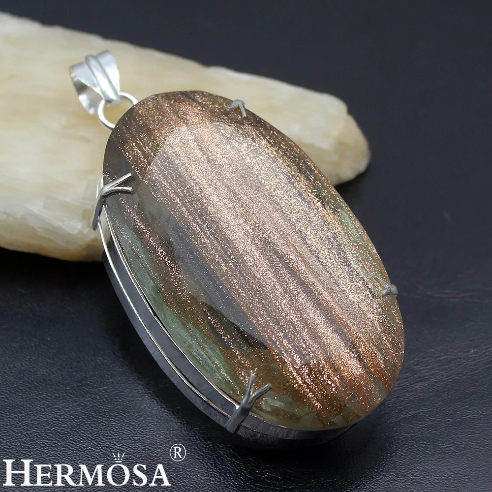 Huge Oval Natural Dichroic Glass 925 Sterling Silver Color Pendant Necklace Charms Jewelry 3 3/8 INCH TF83 | Украшения и