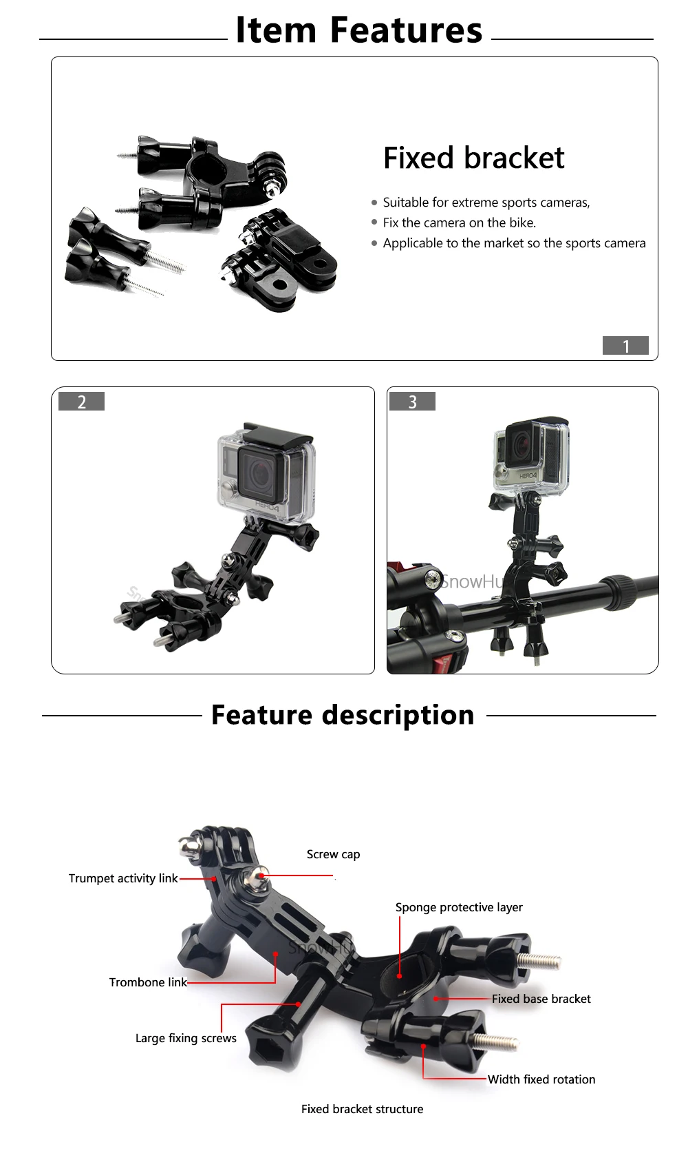 Аксессуары snowhu для GoPro Набор для go pro hero 8 7 6 5 4 3 комплект крепление для SJCAM для xiaomi yi камера для xiomi штатив GS21