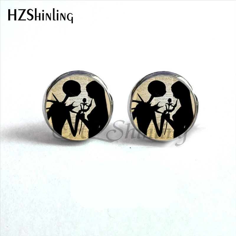 ED-0046, Новое поступление, серьги-гвоздики Jack Skellington and Sally, Кошмар перед Рождеством, серьги для девушек, серьги-бойфренды