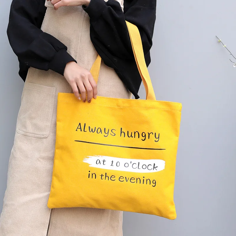 New Summer Yellow Women Harajuku Letter Print Canvas Vintage Casual Shoulder Bags Girls Beach Bag Practical Foldable Reusable | Багаж и