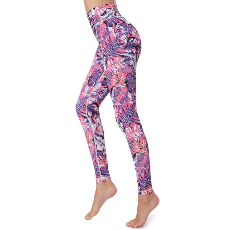 С высокой талией с принтом женские Леггинсы для йоги спортивные эластичные