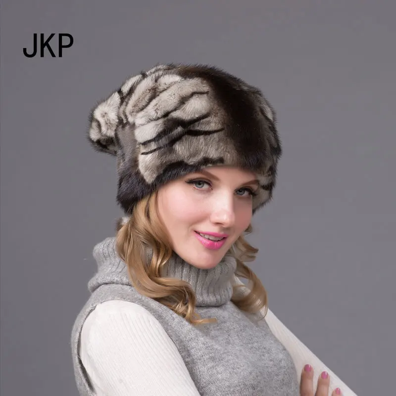 JKP натуральная норковая меховая шапка норковая шапка весь узор хорошего качества шапка модная женская полосатая шапка DHY-68