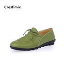 Cresfimix zapatos de mujer; Женская Повседневная белая уличная Стильная Кожаная обувь; Женская Удобная зеленая обувь; модная обувь; b2125