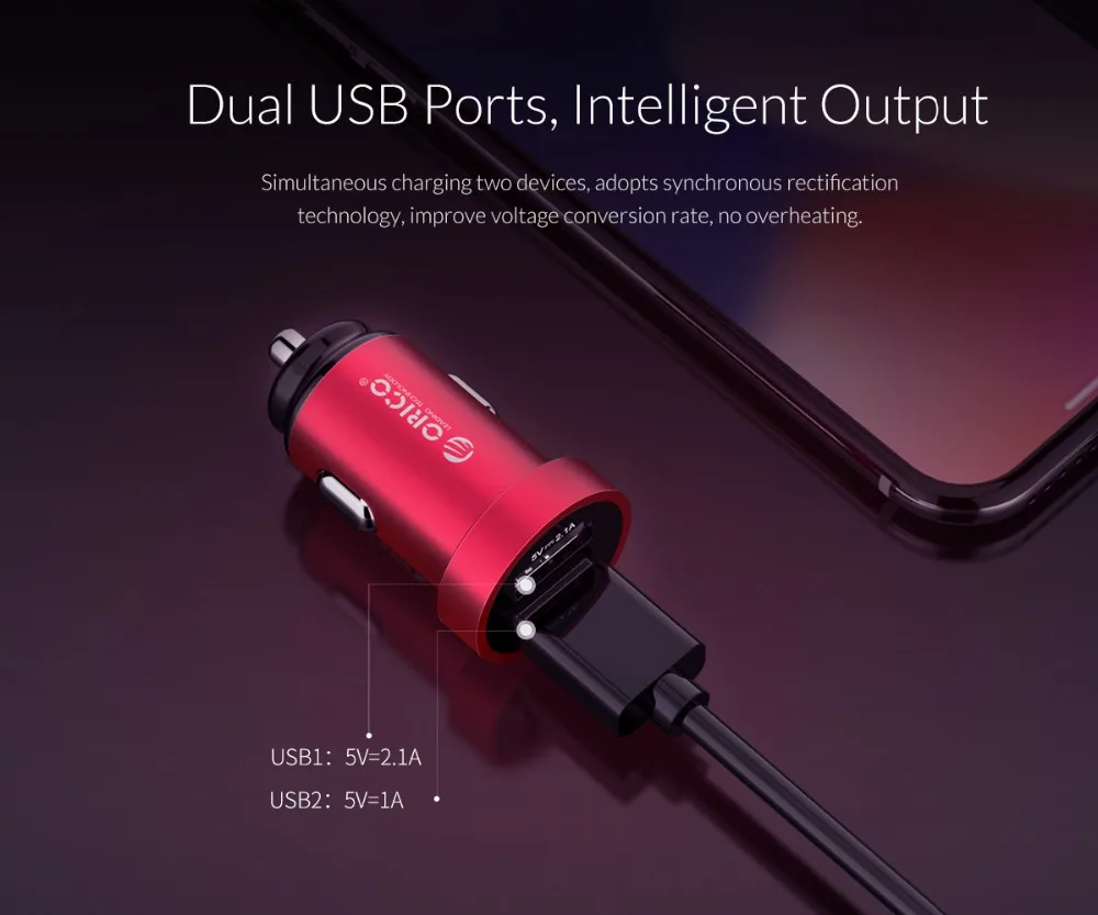 ORICO Мини Автомобильное зарядное устройство двойной USB зарядное устройство для мобильного телефона для телефона планшета gps быстрая зарядка автомобильное зарядное устройство