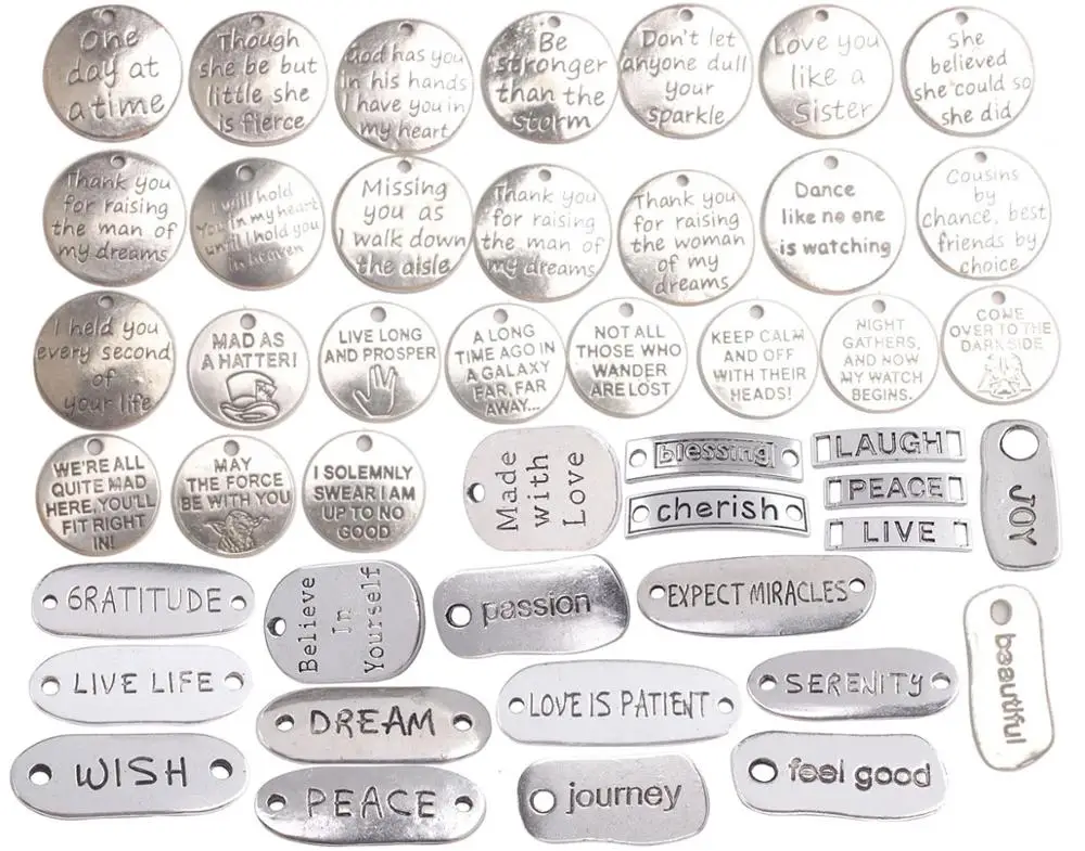 

45 шт. смешанные партии старинные серебряные металлические вдохновляющие слова Подвески-соединители