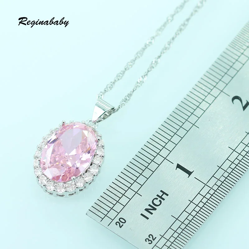 Reginababy Silver color Pink White zircon Jewelry Sets For Women Crystal Necklace/Earrings/Bracelets/Rings/Pendant | Украшения и