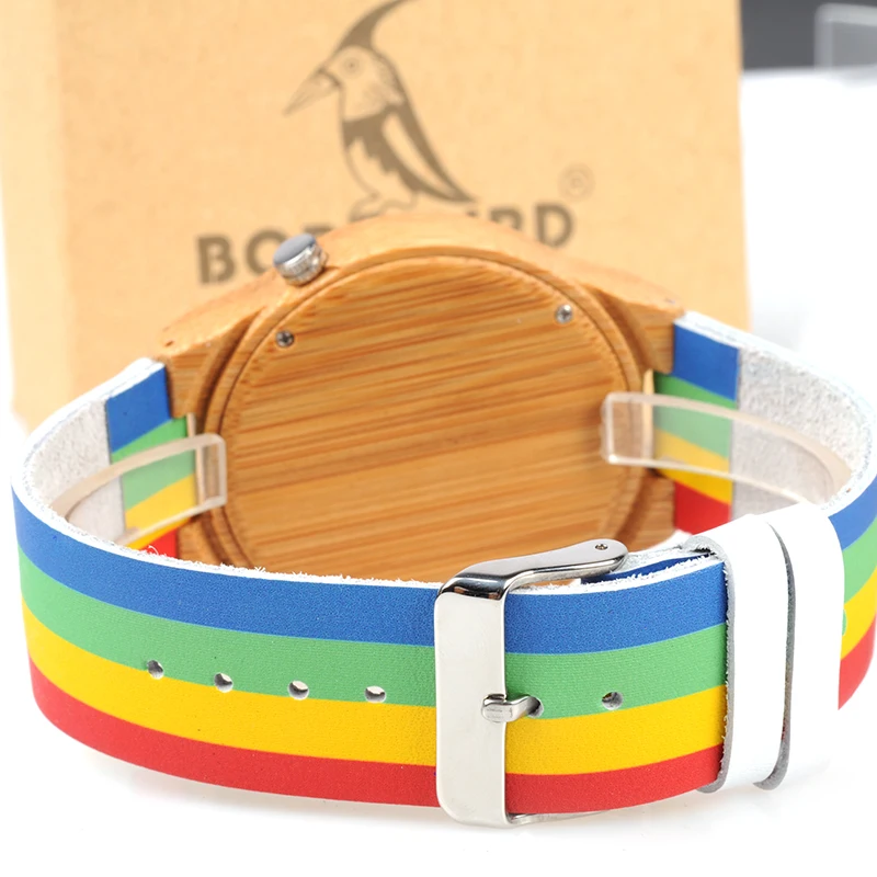 BOBO BIRD Бамбуковые мужские женские часы цветной кожаный ремешок 12 отверстий